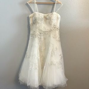 Oleg Cassini Lace Tea Length Dress w/Cap Sleeve